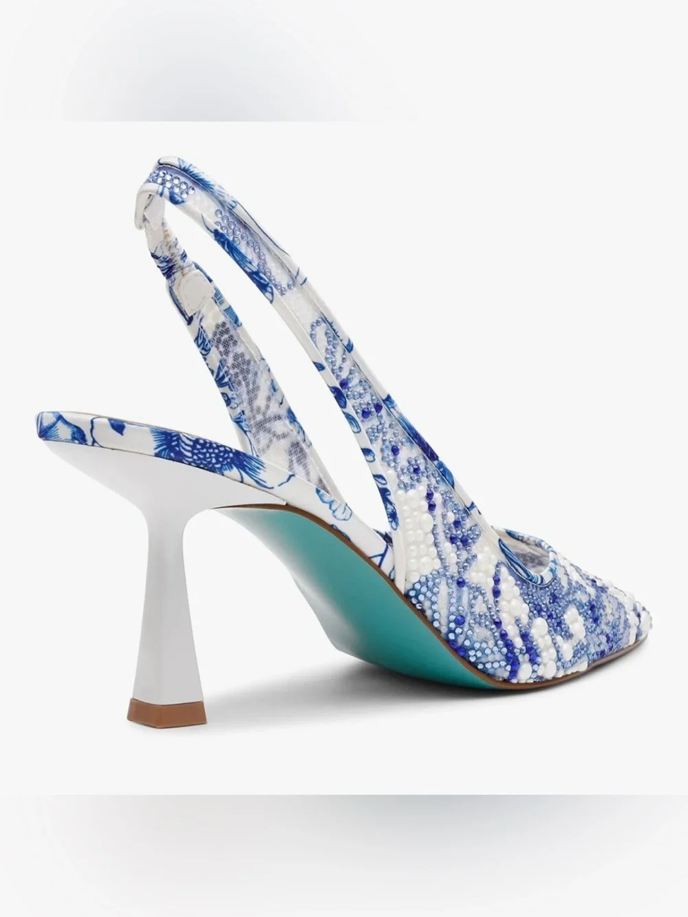 Betsey Johnson Blue & White Beaded Pointed Toe Slingback - Picture 7 of 8